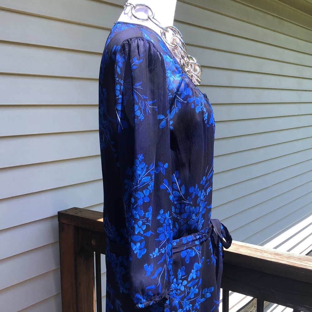 Navy Floral Shirt Dress by Express - Picture 14 of 16